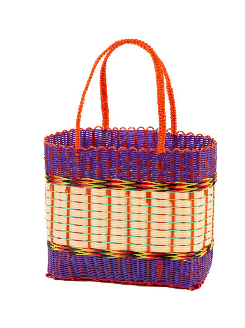 Picnic Basket Woven Guatemalan Dark Blue Multicolor Plastic 