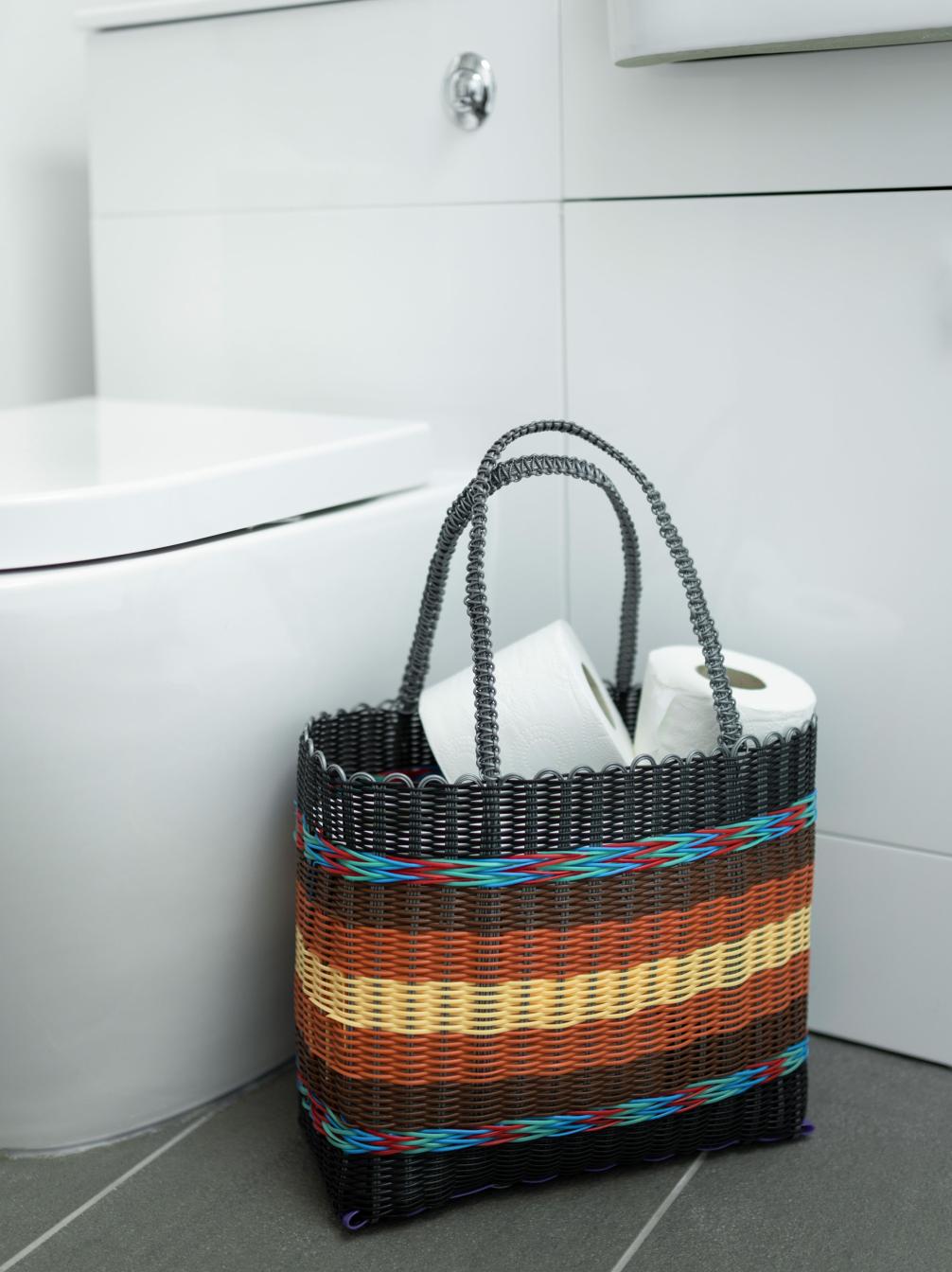 Plastic Woven Basket with Handles - Large