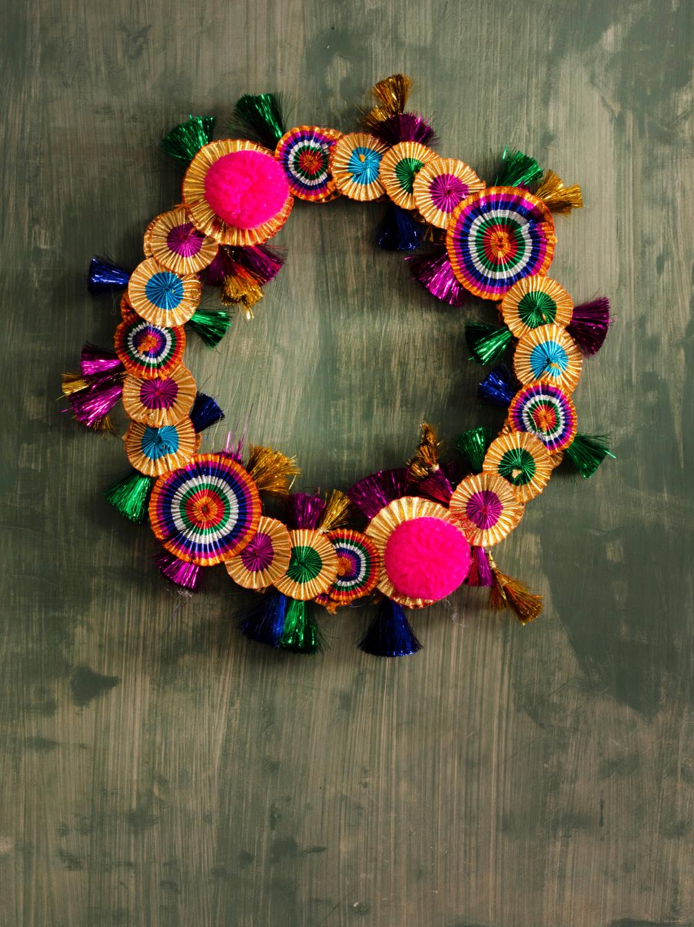 Glittering Pom Pom Wreath