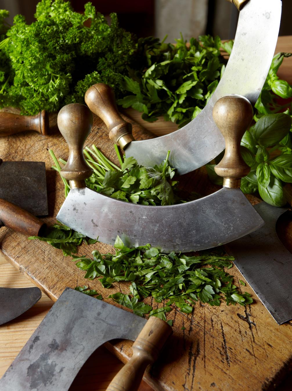 Double Handed Herb Chopper and Green Leaves with Selective Focus on Chopper  Stock Photo - Image of coriander, freshness: 172190506